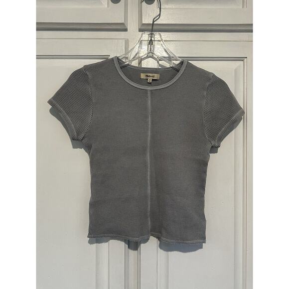 NWT Madewell Women's Gray Waffle Knit Crew Neck Short Sleeve Crop Shirt Size XS - Picture 1 of 9